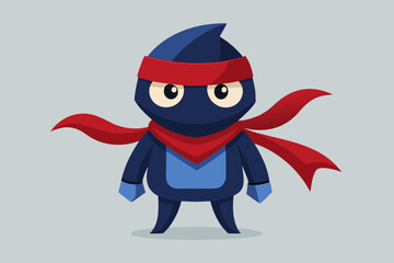 Cute blue cartoon ninja character with red scarf and headband