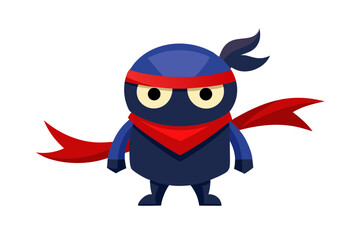 Cute cartoon ninja character with red scarf and headband on black background