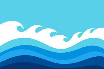 Stylized ocean waves with varying shades of blue color