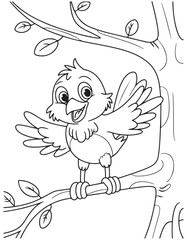 Bold and Easy Cute Bird Coloring Pages 
with Black and white vector illustration