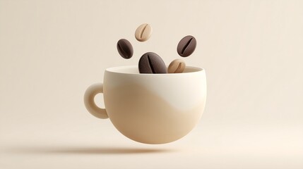 Obraz premium Minimalist 3D Kitchen Objects and Utensils, Soft Shapes and Flat Colors for Modern UI, Cooking Apps, and Creative Stock Visuals, coffee mug