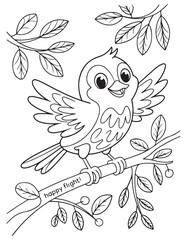 Obraz premium Bold and Easy Cute Bird Coloring Pages with Black and white vector illustration