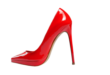 Red high heel shoes, isolated, transparent background, no background. PNG.