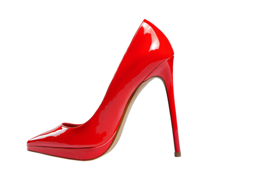 Red high heel shoes, isolated, transparent background, no background. PNG.