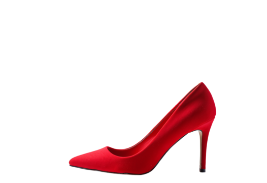 Red high heel shoes, isolated, transparent background, no background. PNG.