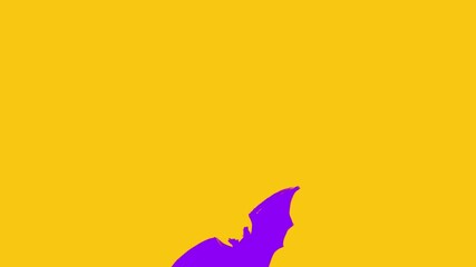Horizontal 4K video. Transition mask. Loop animation. Yellow, purple, blue bat is flying on red, pink. Concept of 31 october, halloween, fall, 11 november, animal, fear, party. Social media template