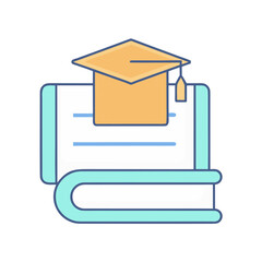 Graduation cap on stacked books and document icon