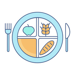Healthy eating plate with fork and knife illustrating balanced nutrition