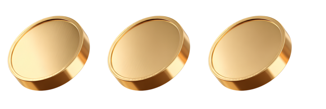3D realistic gold coins floating isolated on white background