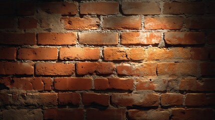 Close-up of a textured red brick wall illuminated by warm light.