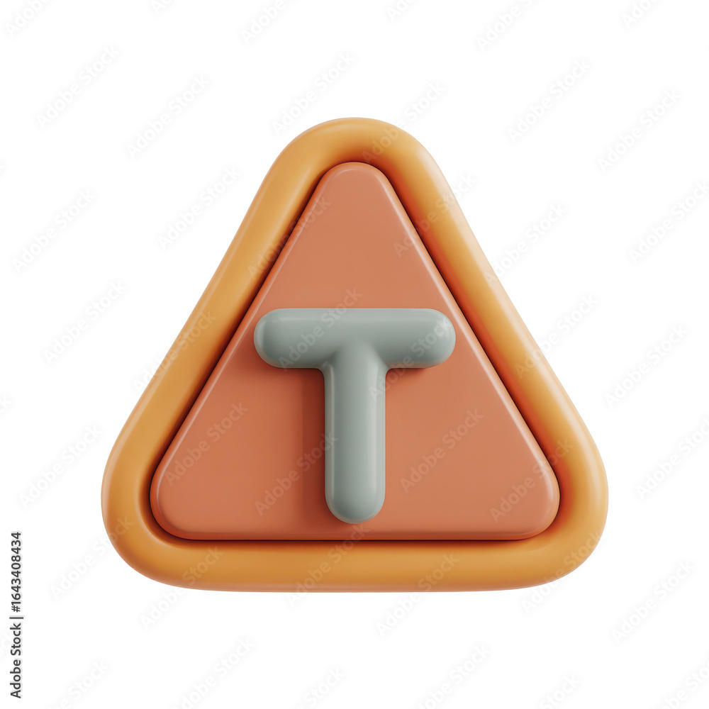 Poster 3d rendered orange warning sign with a gray t symbol isolated on transparent background