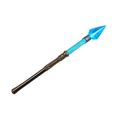 Magic staff with blue crystal tip, perfect for fantasy games or illustrations, isolated on transparent background