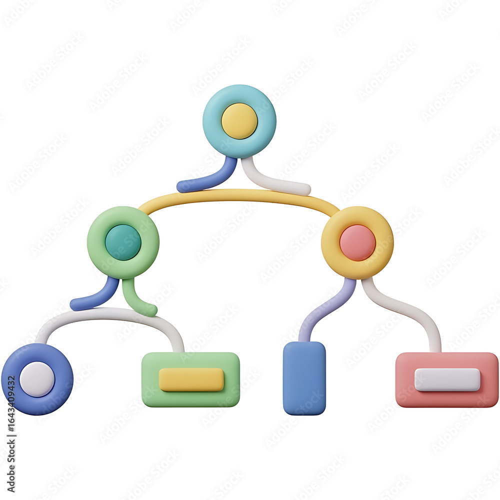 Poster colorful 3d illustration of a hierarchical structure, depicting interconnected elements and relation