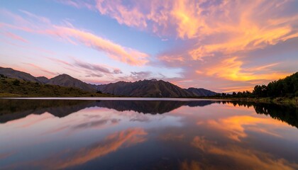 Fototapeta premium Serene mountain lake at sunset