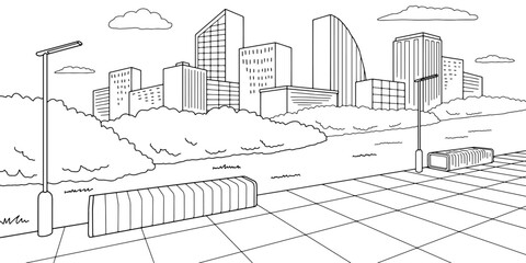 Park graphic black white city landscape sketch illustration vector 
