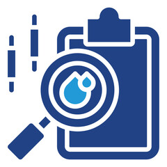 The process icon for analysis, inspection, or testing relates to the evaluation and documentation of samples such as water, oil, chemicals, or even data in liquid form.
