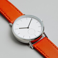 Minimalist watch with orange leather band
