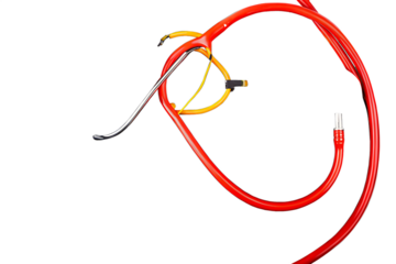 Red stethoscope with silver earpieces isolated on a transparent background medical