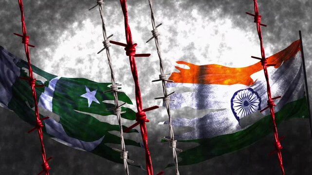 Neutral, editorial-style depiction of the historical Indo-Pak conflict background, highlighting landscapes, borders, cultural contrast, and symbolic elements for educational and journalistic use.