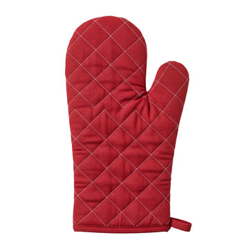 Red quilted oven mitt for kitchen and baking safety