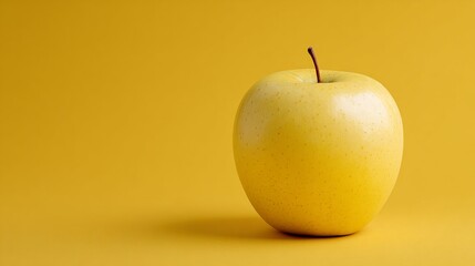 Bright yellow apple set against a vibrant yellow background showcasing its smooth texture and natural shine
