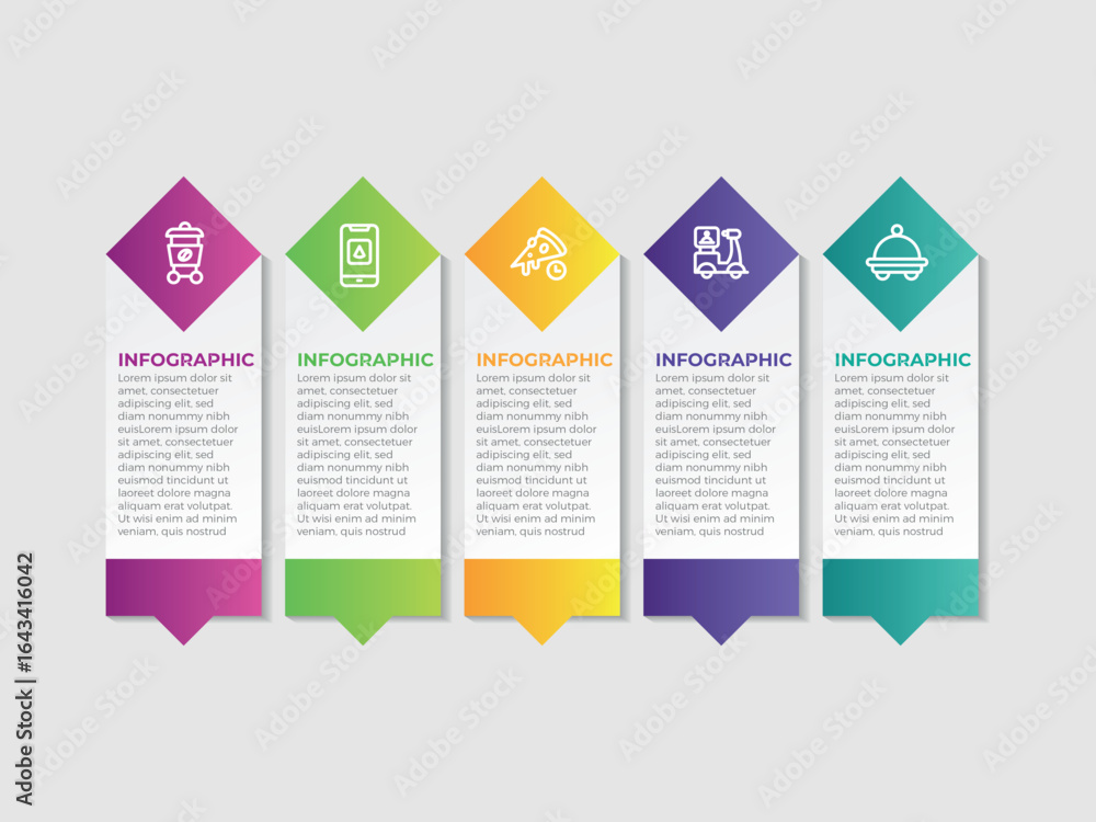 Poster business infographic thin line process with square template design with icons and 5 options or steps