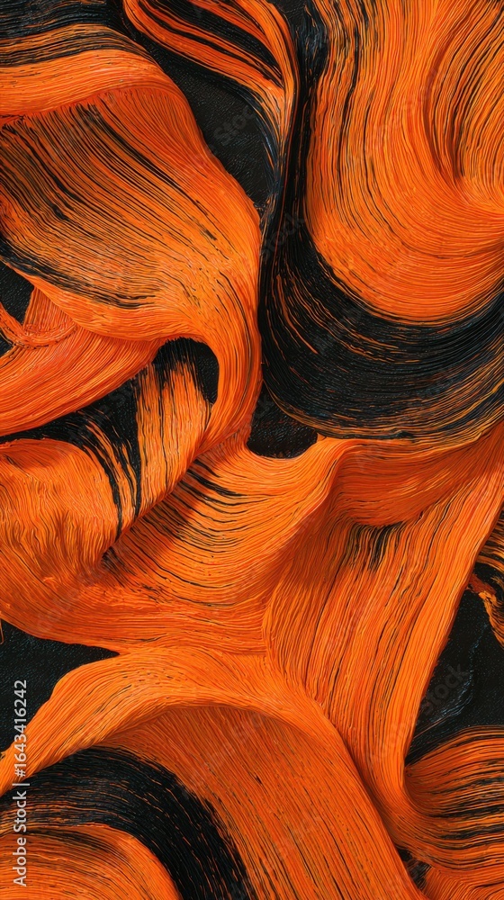 Poster Vibrant Orange and Black Abstract Brush Strokes Creating a Dynamic Artistic Texture for Creative Background Use