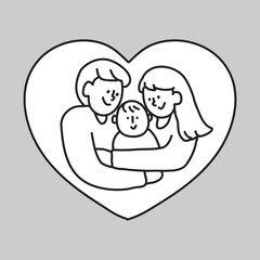 Happy family mother father baby flat line collage element vector