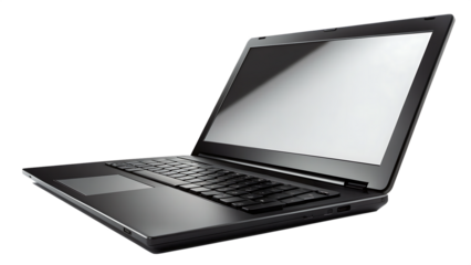 Sleek laptop open on dark background isolated on a transparent background computer