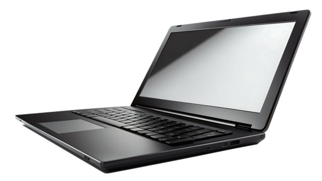 Sleek laptop open on dark background isolated on a transparent background computer