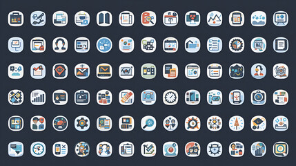 Action plan icon set. Containing planning, schedule, strategy, analysis, tasks, goal, collaboration, and objective icons. Vector illustration collection.