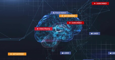 Cursor clicking causing 3D brain rotating while message and sub prompts moving to show engagement