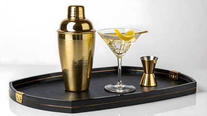 Elegant gold cocktail shaker and martini glass set for sophisticated entertaining