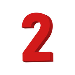 3D Red Number 2 Text Vector on White Background