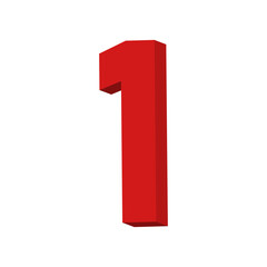 3D Red Number 1 Text Vector on White Background