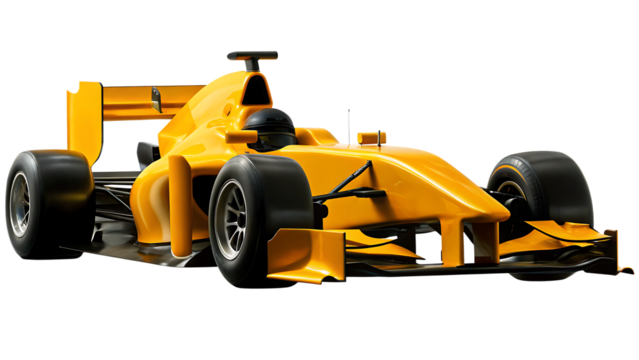 Sleek yellow racing car isolated on a transparent background formula one sports car