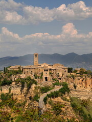 Fototapeta premium Civita di Bagnoregio hamlet, fraction of the municipality to the east of Bagnoregio town in the Badlands Valley atop a tuff rock spur. Lazio-Italy-169