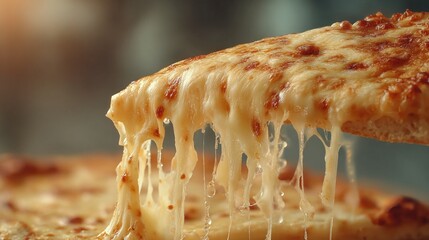 Delicious cheese pizza with stretching cheese captured in a cozy setting during mealtime