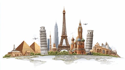 Iconic Landmarks Displayed, Worldwide Panorama