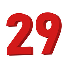 3D Red Number 29 Text Vector on White Background


