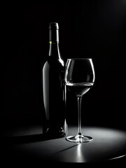 Bottiglia di vino e calice, Sfondo nero