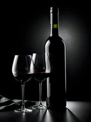 Bottiglia di vino e calice, Sfondo nero