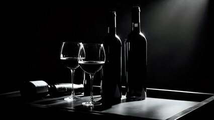 Bottiglia di vino e calice, Sfondo nero