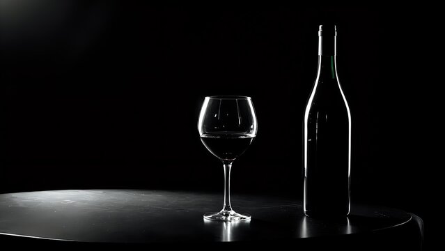 Bottiglia di vino e calice, Sfondo nero