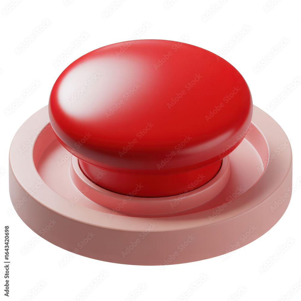 Aufkleber a single glossy red push button with a light pink base isolated on transparent background