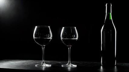 Bottiglia di vino e calice, Sfondo nero
