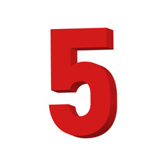 3D Red Number 5 Text Vector on White Background

