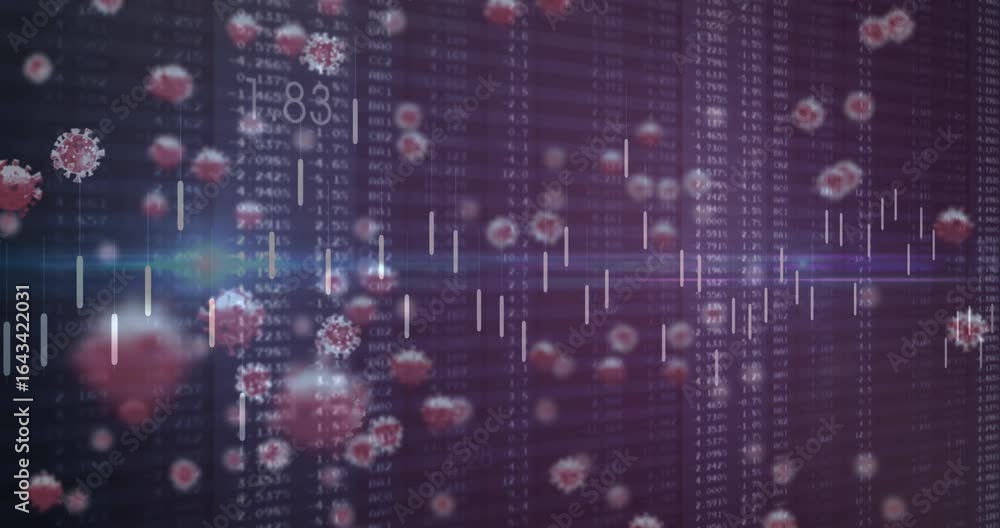 Poster red virus icons appearing purple code starting bars pulsing sweeping lens flare showing data change