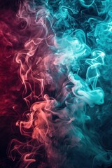 Obraz premium Abstract expressionist piece featuring teal, burgundy, and ivory smoke waves, captured via light painting long exposure with sharp edges.