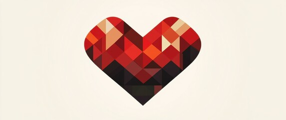 Abstract geometric heart in flat solid colors, a modern minimalist design. Features clean lines, sharp angles, subtle shadows, and a hint of noise.
